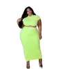 NYA 3XL 4XL 5XL SUMMER PLUS STORLEK KLÄNNING SETS Kort ärm T -skjorta Crop Tops+kjol Tvådelat Set Solid Color Dresses Suits Causal 2 PCS Clothing DHL Ship 4883