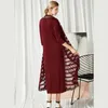 Phnom Penh geplooide jurk Spring en herfst Mother's Three House Seven Mouw Stitching Mesh Twee stukken Mid Long Casual -jurken