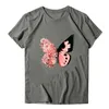 Dames Zomer Tees School Butterfly Gedrukt Korte Mouw Ronde hals Blouses T-shirts