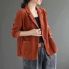 Vintage Kobiety Kurtka Sztruksowa Wiosna Jesień Płaszcz Ladies Casual Outwears Kobiet Z Długim Rękawem Luźne Pojedyncze Breasted Blazers 211122