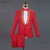 Trajes de hombre rojo para boda oro bordado diamante novio traje para hombre trajes 2 piezas fiesta graduación hombres esmoquin hombres traje conjunto Masculino 210524