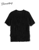 YITIMUCENG Dantel T Shirt Kadın Rahat Düz Kısa Kollu Tees Unicolor Beyaz Siyah Tops Yaz Kore Moda Tişörtleri 210601