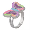 Bague d'humeur lumineuse papillon, anneaux réglables à couleur changeante, émotion, 100 pièces/lot