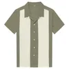 Vertikal randig skjorta män avslappnad knäppning klänning bomullsskjortor kort ärm camiseta retro hombre bowling Men's204p