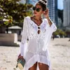 Lato Kobiety Beachwear Sexy White Crochet Tunika Plaża Wrap Sukienka Kobieta Swimwear Swimsuit Cover-Ups Bikini Cover Up # Q719 210420