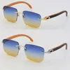 En gros en bois avec métal C décoration bois lunettes de soleil sans monture unisexe ornemental couleur claire lentille conduite mode homme femme cadres designer lunettes de soleil en or 18 carats