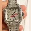 Rose Gold Mixed Silver Cubic Zirconia Diamonds Watch Roman Siffror Luxury Missfox Square Mechanical Men Full Iced Out Watches Cub2744