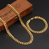 Örhängen Halsband Classics Modig Real 24K Gul Guld GF Mens Kvinna Bracelet Smycken Ställer in Solid Curb Chain Abrasion Resistant