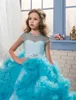 Pink Blue Girls Pageant Dresses Layer Champagne Ruffles Söta blommaflickaklänningar Spaghetti Rem Småbarn Prom Dress Lace Ball Gown5575786