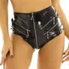 Women Wet Look Patent Leather Sissy Panties Rave Outfit Clubwear High Waist Front Zipper Crotchless Latex Booty Shorts Hot Pants