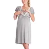 Vestidos de maternidade Longo Gravidez Roupas de Mamadeira Robe Pijama Lace Retalhos Manga Curta Knee-Lenght Dress