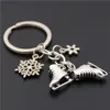 1pc Silver Color Ice Skates Snowflake Pendant Key Chain Skating Keychain Jewelry For Winter Gift