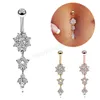Body Piercing Jewelry Flower Shape Dangling Inlaid Zircon Belly Button Ring for Women Stianless Steel Navel Rings