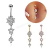 Kropp piercing smycken blomma form dangling inlaid zircon belly knapp ring för kvinnor stiligless stål navel ringar