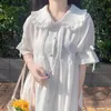 اليابانية الحلو الأبيض لوليتا اللباس الصيف بيتر بان طوق فضفاض kawaii النساء مضيئة كم الشيفون es vestidos 13647 210512