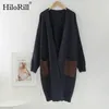 Casual Losse Patchwork Lange Cardigan Vrouwen V-hals Vintage Zakken Trui Batwing Mouw Gebreide Bovenkleding Jas 210508