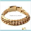Link, armbanden sieraden16 mm breed gepolijst 316L roestvrij staal Gold Tone Cuban Curb Chain Heren Bracelet 7 "-11" Hip-Hop Jewelry groothandel DRO