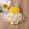 Pudcoco bebê romper, verão girassol impressão quadrado pescoço mangas de algodão de malha playsuits meninas roupas 0-18 meses g1221