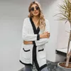Autumn Winter Long Cardigan White Long Sleeve Patchwork Knitted Tops Jacket Coat Sweaters For Women Fall Clothing Fashion 210415