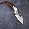 Damascus acier pliant chasse en plein air Camping Snake motif de la poignée en bois de survie Sauve-couteau à outils EDC