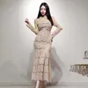 Robes décontractées 2021 l'automne femmes dentelle robe à manches longues col rond Vintage mode élégant coréen fête dames Sexy Maxi vêtements