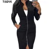 TAOVK Women's Dress Long Sleeve Bodycon Zippers Vintage Stand Collar Office women's Dresses 210401