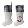 Sublimation Plaid Christmas Stocking Linen White Candy Socks Santa Claus Gift Bag Xmas Tree Ornament Festival Supplies for Kids CX22