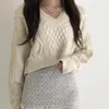 Коробов Новое поступление с длинным рукавом коренные корейские солидные задние шнуровки лук Suether Mujer V шеи вязаные урожая верхние пуловеры 210430