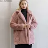 ミンクコート冬トップファッションピンクのフェイクの毛皮のコートエレガントな厚い暖かいアウターフェイクの毛皮のジャケットチャーケタスムヤー211018
