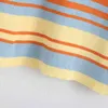 Мода многоцветная полосатая трикотажная футболка женская повседневная o шея бодик вершины дамы с коротким рукавом летняя туника Thirts 210414