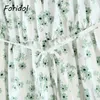 Foridol Puff Sleepe Daisy Print Vit Sommarklänning Kvinnor Vintage Beach Holiday Hoho Kort Lace Up Klänning Bomull A-Line Dress 210415