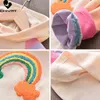 Vår Höst 2022 Baby Girl Cartoon Rainbow Broderi Långärmad Hooded Sweatshirt Dress Kids Girls Fashion Dresses Kläder G1215