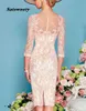 Pink Luxury Beads Mother of the Bride Dresses 3/4 Sleeves Tea Length Lace Wedding Dress with Jacket Formal Evening Gowns