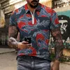 Polo da uomo Camicia da uomo estiva Manica corta Oversize Cerniera allentata Stampa digitale 3D Modello leone Abbigliamento T-shirt uomo S-6XL