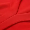 Повседневные платья Красное элегантное платье для женской одежды Трапеция с высокой талией и V-образным вырезом длиной до колена Однотонное модное официальное деловое Wo269L