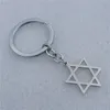 Keyring de aço inoxidável Estrela de David Hexagram Keychain Cinza Cor Prata Homens Mulheres Filme Jóias 12 Pcs / Lote inteiro