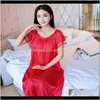 Womens Underwear Apparel Drop Delivery 2021 Sexy Summer Ladies Long Nightgown Big Size Casual Home Short Sleeve Sleepwear Ice Silk Nightdress