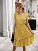 2020 Lato Elegancki Boho Floral Print Midi Sukienka Kobiety V Neck Button Moda Plaża Ruffles Sukienki Kobiety Sundresses Vestidos Y0603
