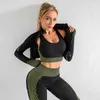 Abbigliamento da donna senza cuciture Sport femminile Abbigliamento da palestra Corsa Fitness Camicia a maniche lunghe Reggiseno Leggings Push Up Pantaloni da allenamento Alta attesa 210925