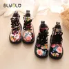 Autumn Girls Boots PU Leather Waterproof Kids Children Baby Shoes Fashion Flower Zip Rome Girl Martin Printing 210918