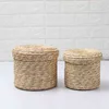 3 Pcs/set Handmade Straw Woven Storage Basket with Lid Snack Organizer Box Laundry Baskets Rattan Flower Baske