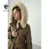 FANSILANEN fourrure à capuche longue doudoune femmes ceinture wram puffer hiver femme plume légère surdimensionné veste décontractée sur 210607
