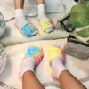 Fashion Color Tie Dye Slides Flatbottnade Plush Tofflor Kvinnor Sommar Sandaler Hem Slipper Storlek 37-41 xx-0326