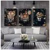 Flower Animal Lion Tiger Deer Leopard Abstract Canvas Painting Wall Art Nordic Print Poster Decorative Picture Living Room Decor 211222