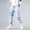 Sıcak Satış Kot erkek Kore Moda Öğrenci Capri Pantolon Gevşek Harem Işın Hip Hop Pantolon Erkekler Için Erkekler Tasarımcı Kot Streetwear X0621