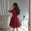 Casual Kleider GOOHOJIO 2021 Herbst Bogen-knoten Kleid Damen V-ausschnitt Übergroßen M-4XL Strap Kurzarm Hohe Taille Rot Für frauen