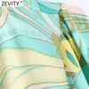 Zevity Donna Vintage Totem Stampa floreale Camicia corta Lady Scollo a V Foro anteriore Pieghe Camicetta Roupas Chic Slim Crop Blusa Top LS9399 210603