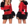 Frauen Kleid Hohe Qualität Sexy Damen Samt Kostüme Santa Claus Outfit für Weibliche Gürtel Weihnachten Kleidung 210522