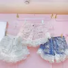 Basic Summer Denim Shorts Dames Pingk Lace Korean Casual Mid Taille Cuffed Kwastjes Gescheurde gaten Roze Jeans 211129