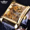 Winner Retro Casual Series Rectangle Dial Design Golden Pattern Hollow Skeleton Watches Men Watch Top Brand Luxury Mechanical